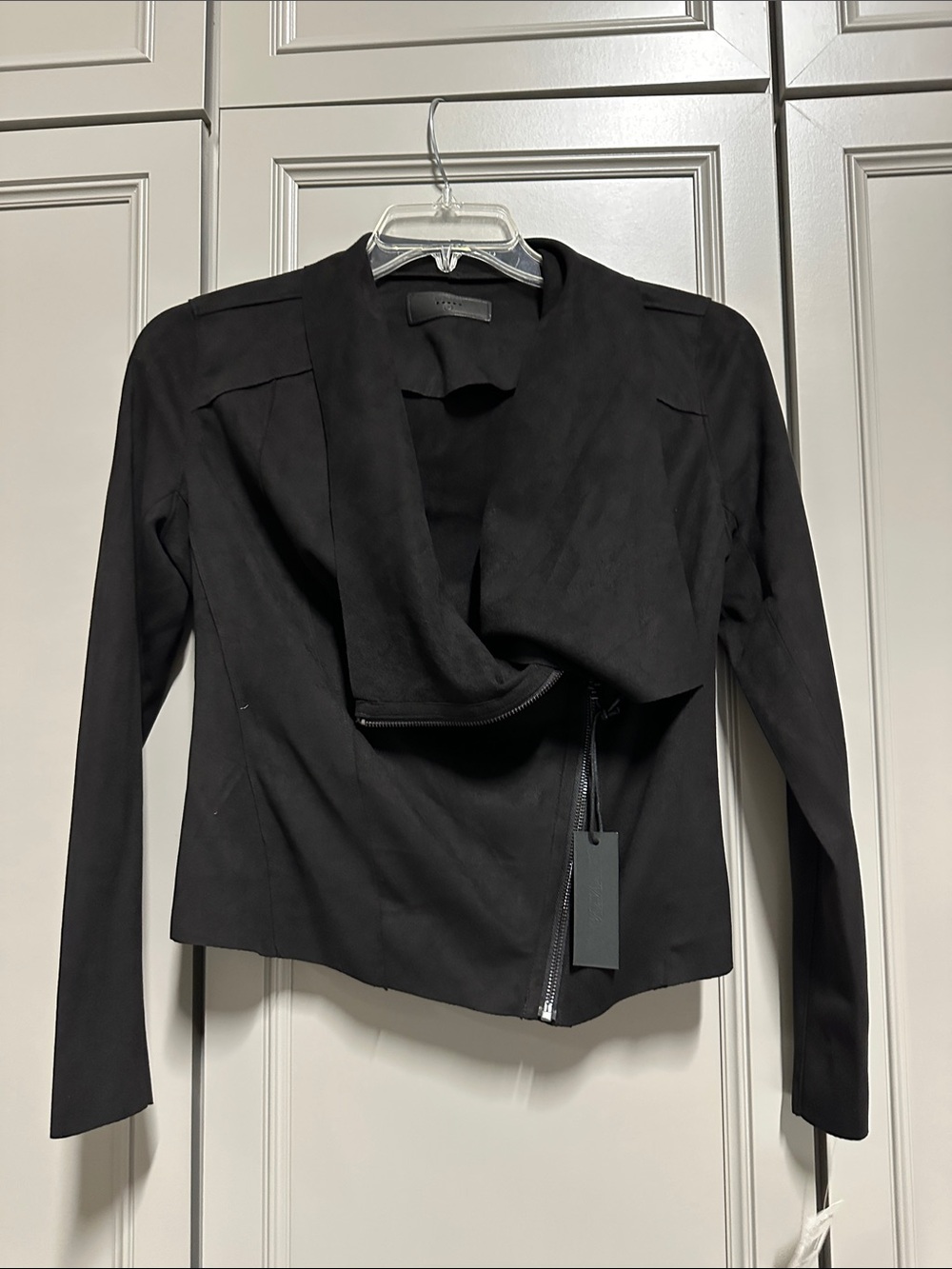 Black Draped Zip-Front Women's Jacket